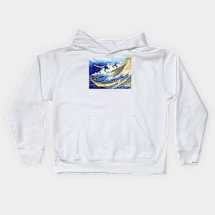 Fishing Boats Riding Waves on the Ocean at Choshi, Chiba, Japan 1833 Katsushika Hokusai Kids Hoodie